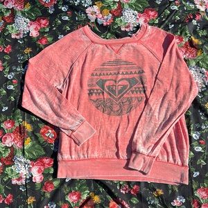 Roxy “wear your heart on your sleeve” wide crew neck graphic sweatshirt Pink M